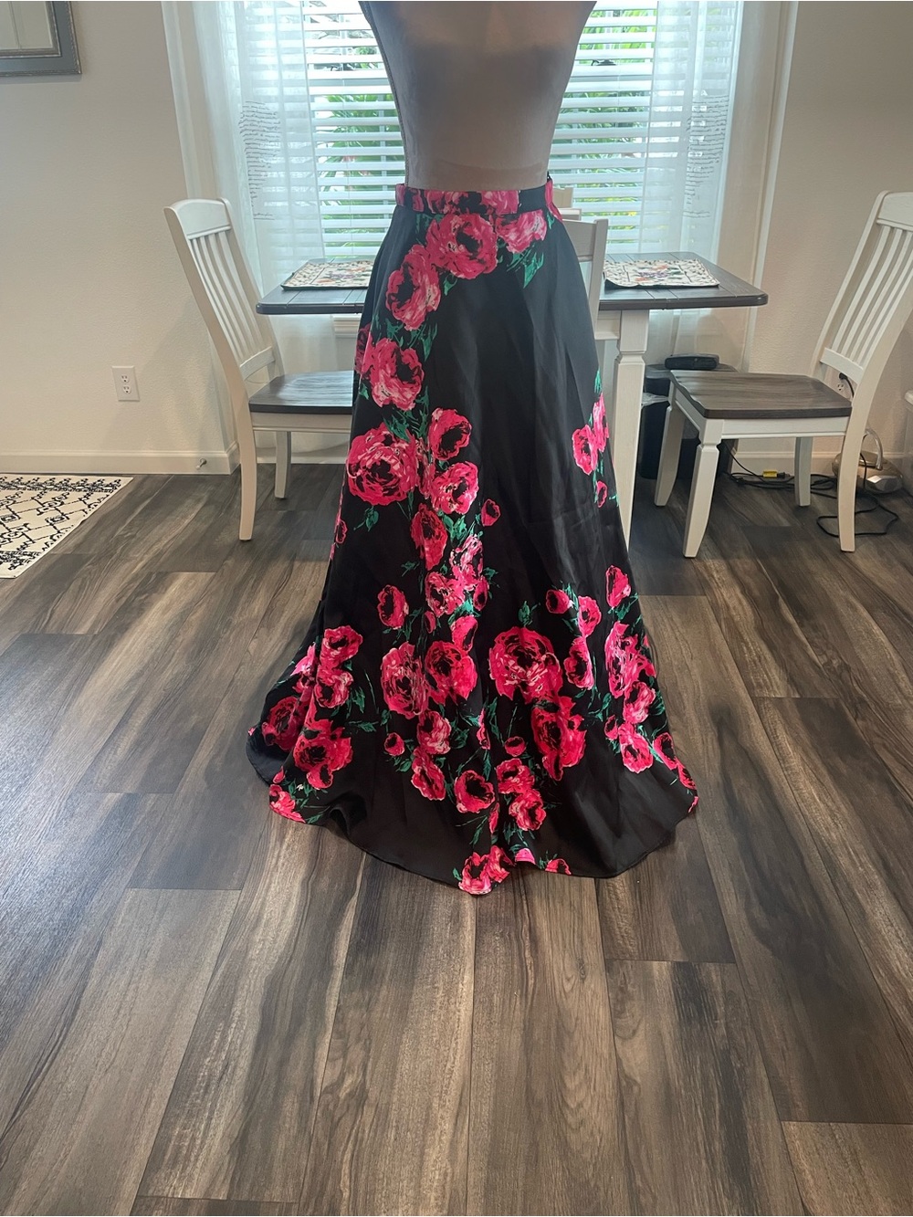 B. Darlin Black Floral Maxi Skirt with Pink Rose Print, size 3/4